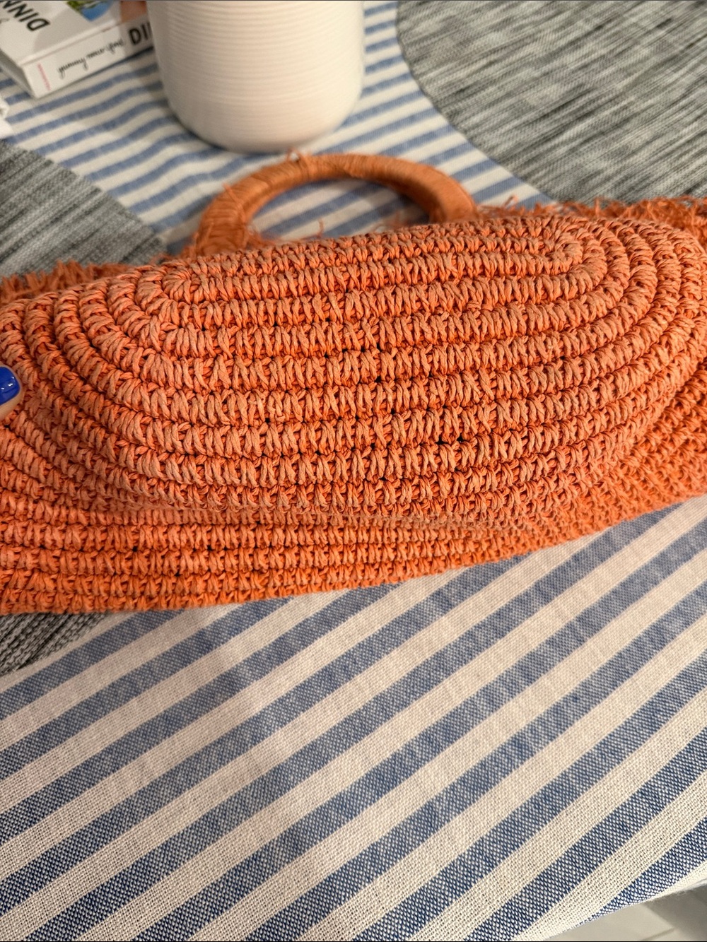Orange Woven Fringe Circle-Handle Tote - Picture 6 of 6